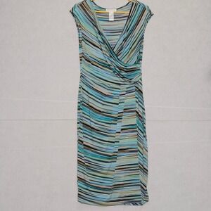 London Style Size 14 Blue Striped Faux Sleeveless Midi Dress
ptp: 19"